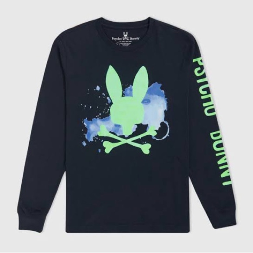 Psycho Bunny Mallette Long Sleeve Graphic Tee Navy Pima Cotton Sz 5 Men’s Medium
